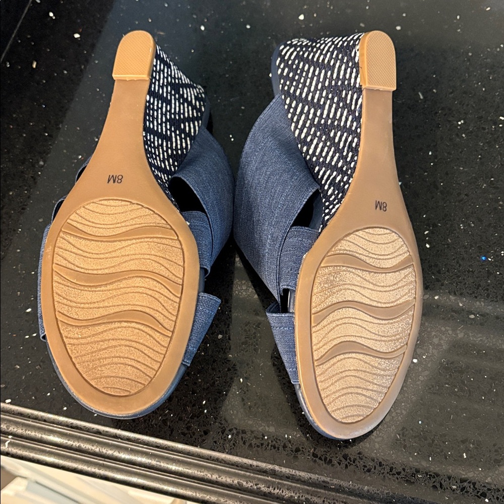 *Impo Denim Blue Stretch Wedges Sandals Mules Slides BOHO Beach Vacation - Picture 12 of 14
